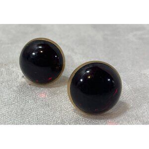 Vintage Swank Gold-Tone & Red Glass Cabochon Cufflinks